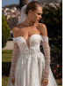 Off Shoulder Beaded Ivory Lace Tulle Elegant Wedding Dress